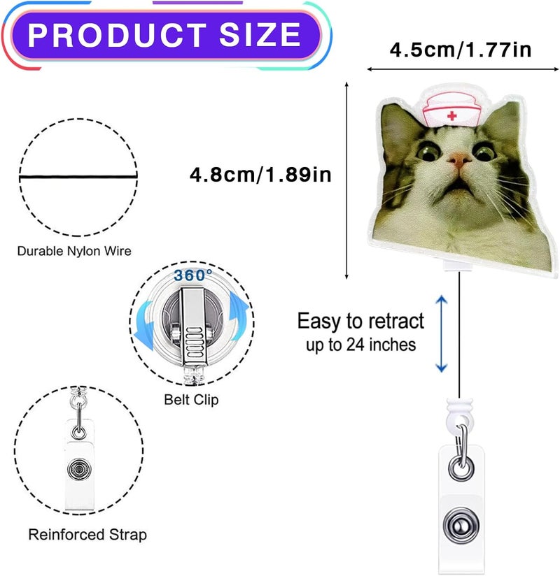 LEBEIGHT Funny Cat Meme Badge Reel Retractable for Nurse Nursing Student CNA RN LPN & Medical Assistant, Vet Tech Gifts, Cat Lovers Nurse Badge Clip, Personalized ID Badge Holder with Alligator Clip | Acrylic - Image 2